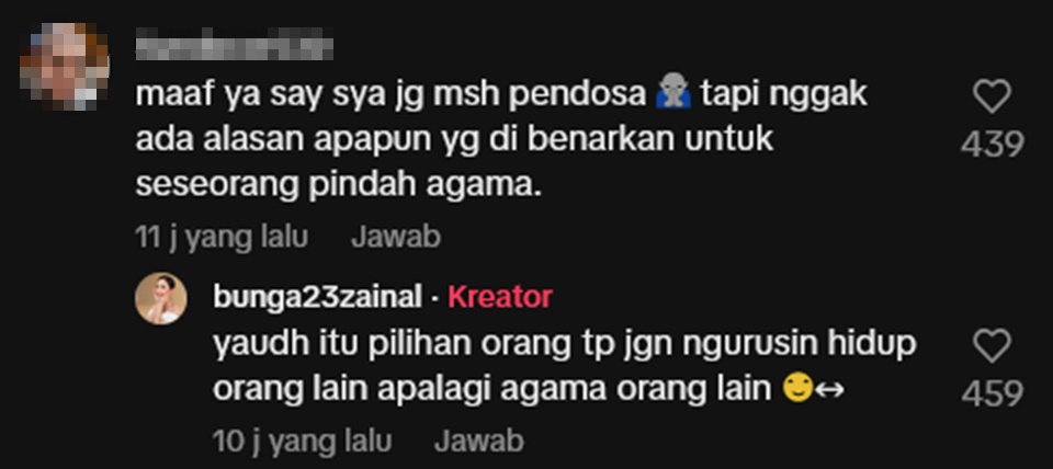 Bunga Zainal Ogah Dicampuri soal Agamanya
